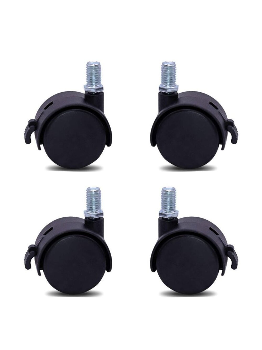 4‑Pack M8 Swivel Stem Casters with Locking Brake – 5/16" Stem